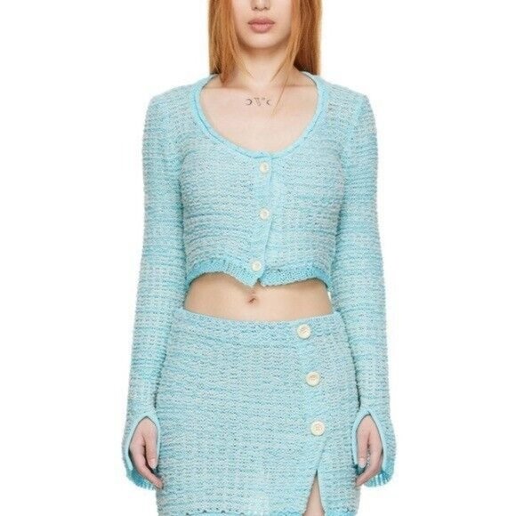 ACNE STUDIOS Blue Textured Cotton Weave Cardigan Blue XS NWT flaw - Picture 2 of 16